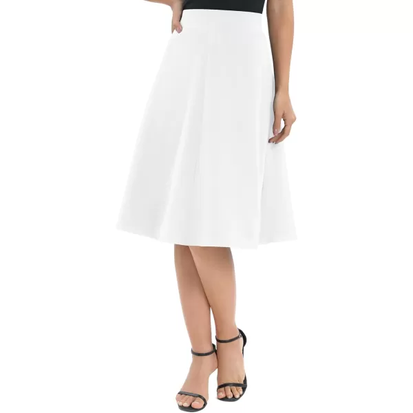 Urban CoCo Womens ALine Elastic High Waist Flare Work Midi Knee Length Stretchy SkirtWhite