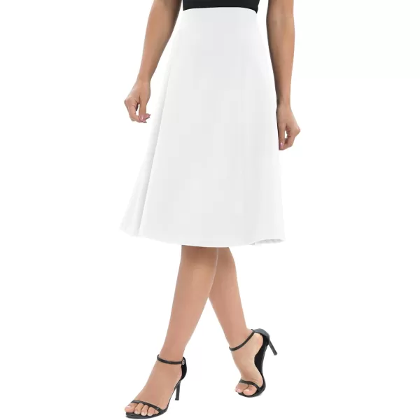 Urban CoCo Womens ALine Elastic High Waist Flare Work Midi Knee Length Stretchy SkirtWhite