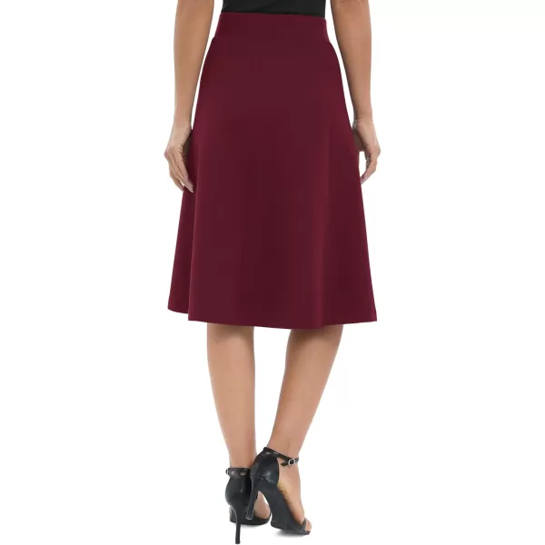 Urban CoCo Womens ALine Elastic High Waist Flare Work Midi Knee Length Stretchy SkirtWine Red