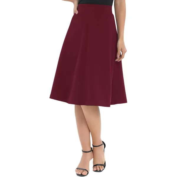 Urban CoCo Womens ALine Elastic High Waist Flare Work Midi Knee Length Stretchy SkirtWine Red