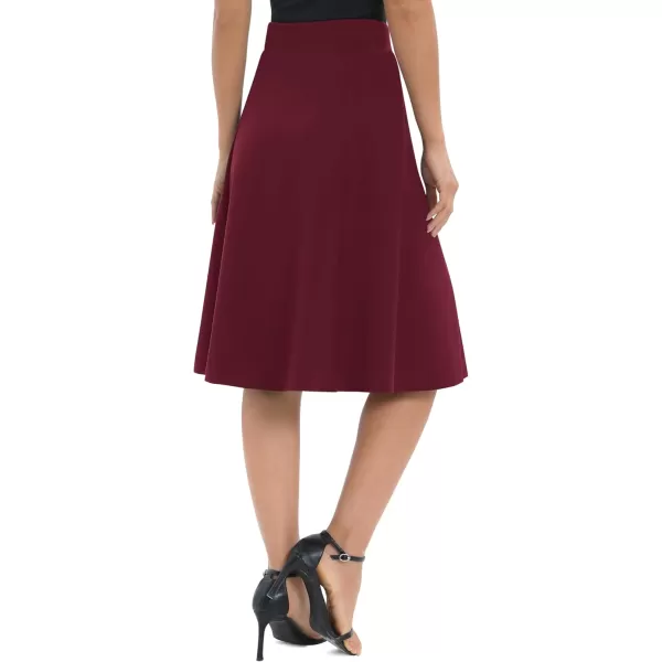 Urban CoCo Womens ALine Elastic High Waist Flare Work Midi Knee Length Stretchy SkirtWine Red