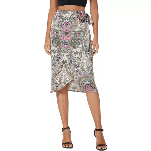 Urban CoCo Womens Boho Floral Print Wrap Skirt Self Tie Knot High Waisted Split Midi Skirt3