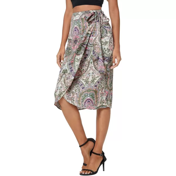 Urban CoCo Womens Boho Floral Print Wrap Skirt Self Tie Knot High Waisted Split Midi Skirt3