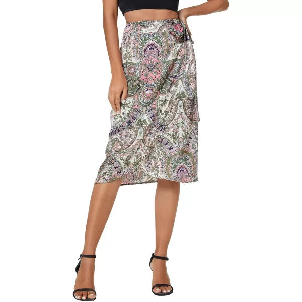 Urban CoCo Womens Boho Floral Print Wrap Skirt Self Tie Knot High Waisted Split Midi Skirt3