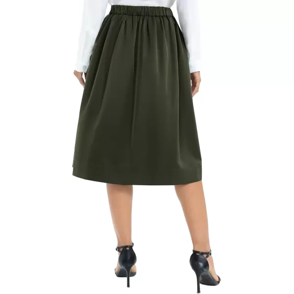 Urban CoCo Womens Casual Elastic Waist Vintage ALine Pleated Flared Midi Skirt with PocketsArmy Green