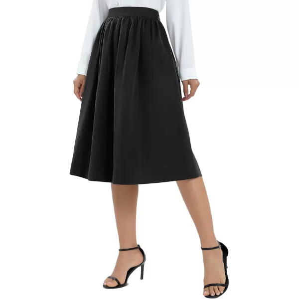 Urban CoCo Womens Casual Elastic Waist Vintage ALine Pleated Flared Midi Skirt with PocketsBlack