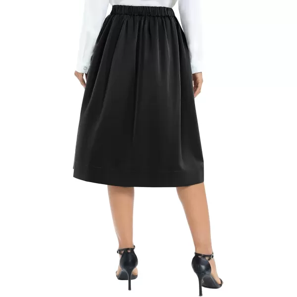 Urban CoCo Womens Casual Elastic Waist Vintage ALine Pleated Flared Midi Skirt with PocketsBlack