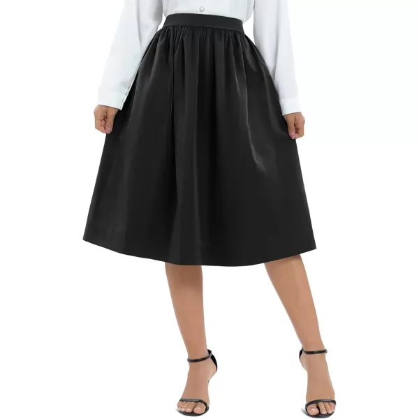 Urban CoCo Womens Casual Elastic Waist Vintage ALine Pleated Flared Midi Skirt with PocketsBlack