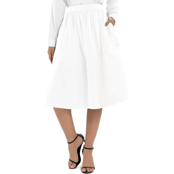 Urban CoCo Womens Casual Elastic Waist Vintage ALine Pleated Flared Midi Skirt with PocketsWhite