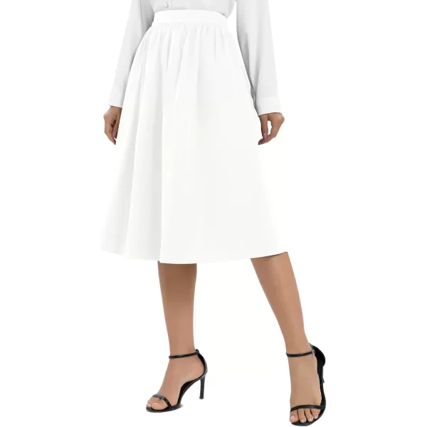 Urban CoCo Womens Casual Elastic Waist Vintage ALine Pleated Flared Midi Skirt with PocketsWhite