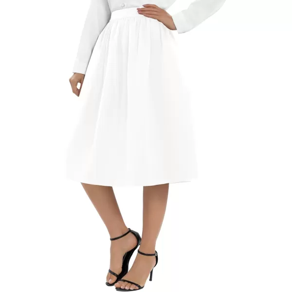 Urban CoCo Womens Casual Elastic Waist Vintage ALine Pleated Flared Midi Skirt with PocketsWhite