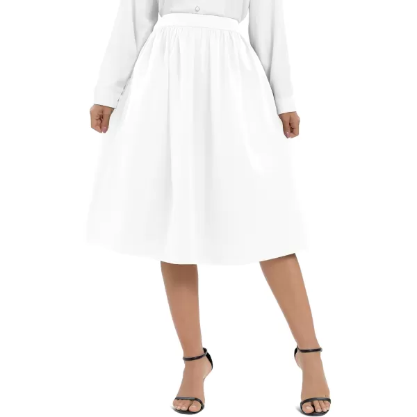 Urban CoCo Womens Casual Elastic Waist Vintage ALine Pleated Flared Midi Skirt with PocketsWhite