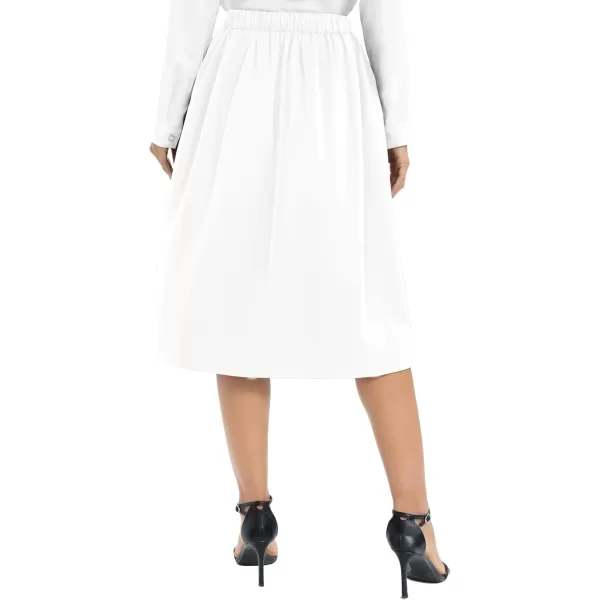 Urban CoCo Womens Casual Elastic Waist Vintage ALine Pleated Flared Midi Skirt with PocketsWhite