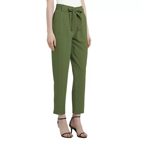 Urban CoCo Womens Casual High Waist Pencil Pants with BowKnot Pockets for WorkArmy Green