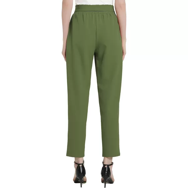 Urban CoCo Womens Casual High Waist Pencil Pants with BowKnot Pockets for WorkArmy Green