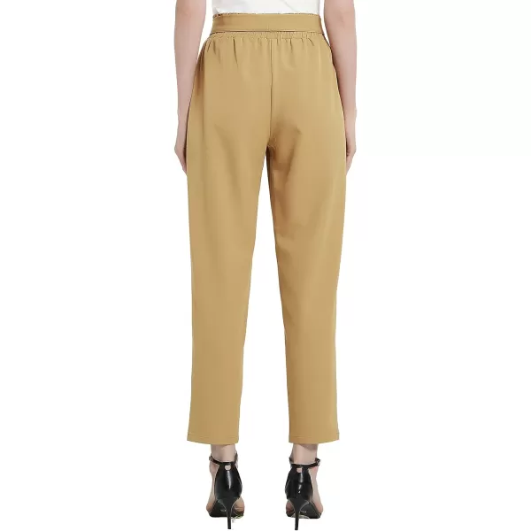 Urban CoCo Womens Casual High Waist Pencil Pants with BowKnot Pockets for WorkCamel