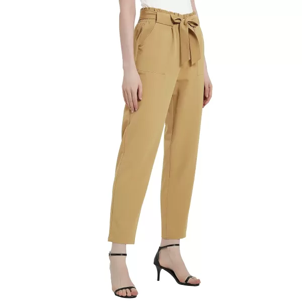 Urban CoCo Womens Casual High Waist Pencil Pants with BowKnot Pockets for WorkCamel