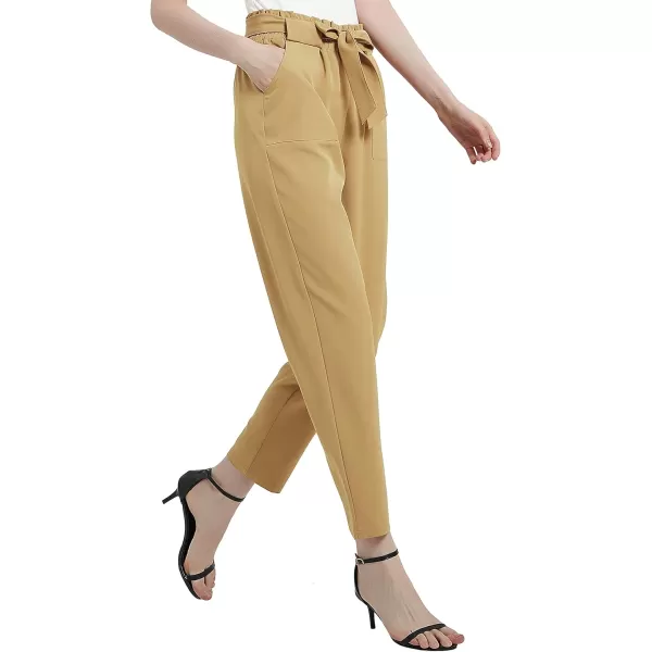 Urban CoCo Womens Casual High Waist Pencil Pants with BowKnot Pockets for WorkCamel