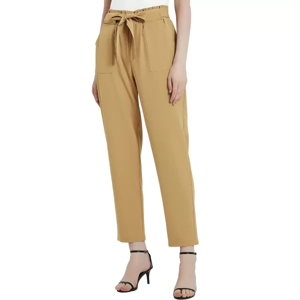 Urban CoCo Womens Casual High Waist Pencil Pants with BowKnot Pockets for WorkCamel