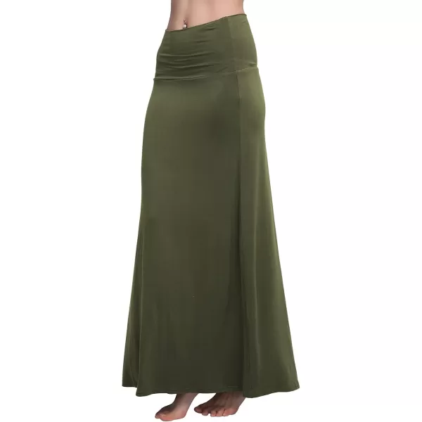 Urban CoCo Womens Casual Ruched Stretchy High Waist ALine Skirt Pleated Flared Midi SkirtArmy Green