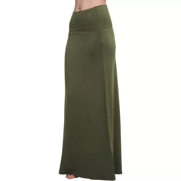 Urban CoCo Womens Casual Ruched Stretchy High Waist ALine Skirt Pleated Flared Midi SkirtArmy Green