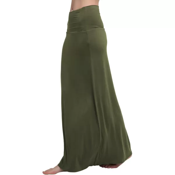 Urban CoCo Womens Casual Ruched Stretchy High Waist ALine Skirt Pleated Flared Midi SkirtArmy Green