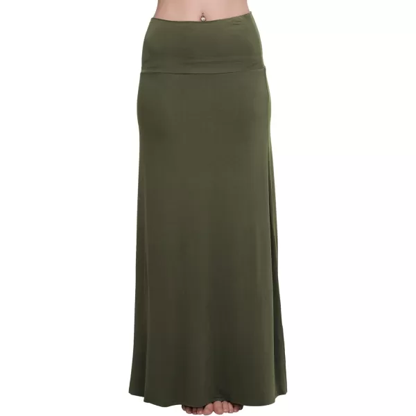 Urban CoCo Womens Casual Ruched Stretchy High Waist ALine Skirt Pleated Flared Midi SkirtArmy Green