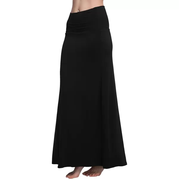 Urban CoCo Womens Casual Ruched Stretchy High Waist ALine Skirt Pleated Flared Midi SkirtBlack