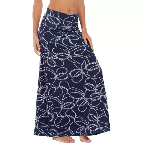 Urban CoCo Womens Casual Ruched Stretchy High Waist ALine Skirt Pleated Flared Midi SkirtBlue and White