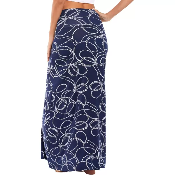 Urban CoCo Womens Casual Ruched Stretchy High Waist ALine Skirt Pleated Flared Midi SkirtBlue and White