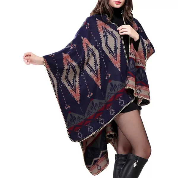Urban CoCo Womens Color Block Shawl Wrap Open Front Poncho CapeNavy Blue