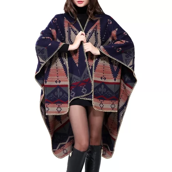 Urban CoCo Womens Color Block Shawl Wrap Open Front Poncho CapeNavy Blue