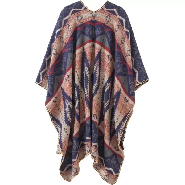 Urban CoCo Womens Color Block Shawl Wrap Open Front Poncho CapeNavy Blue