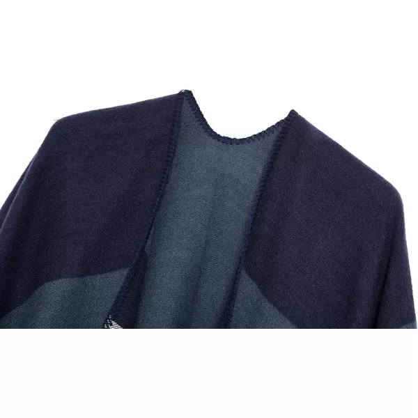 Urban CoCo Womens Color Block Shawl Wrap Open Front Poncho CapeSeries 17navy Blue