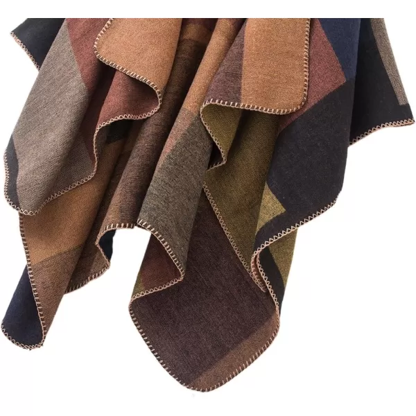 Urban CoCo Womens Color Block Shawl Wrap Open Front Poncho CapeSeries 1khaki