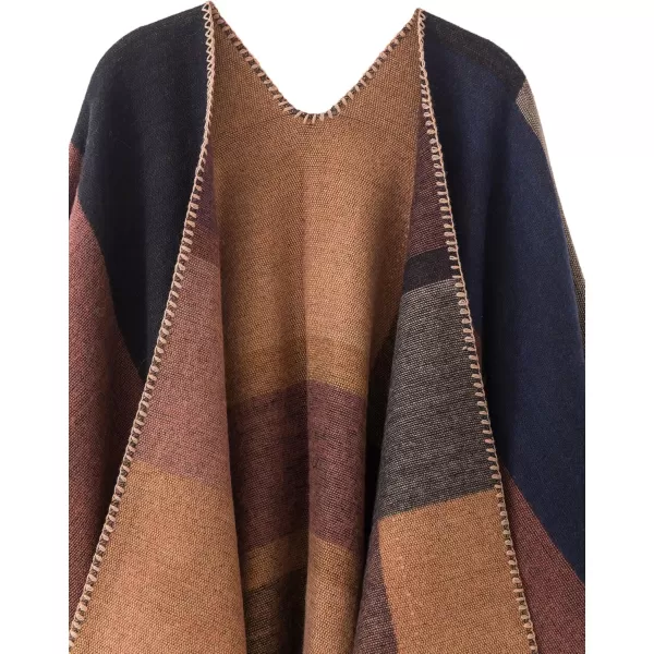 Urban CoCo Womens Color Block Shawl Wrap Open Front Poncho CapeSeries 1khaki