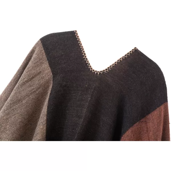 Urban CoCo Womens Color Block Shawl Wrap Open Front Poncho CapeSeries 1khaki