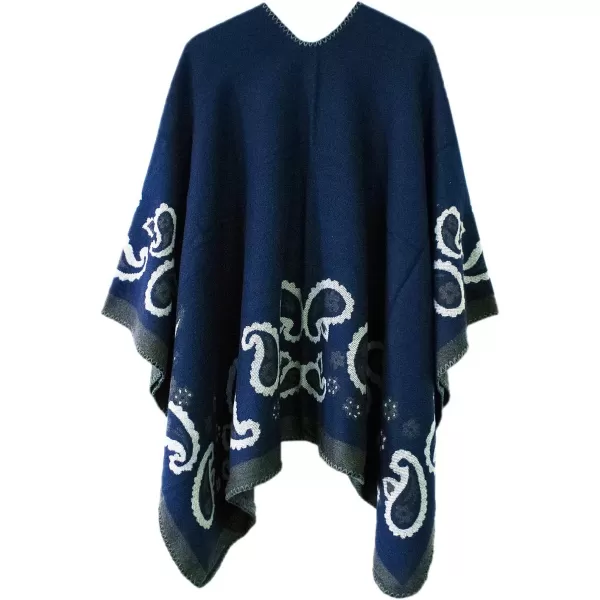 Urban CoCo Womens Color Block Shawl Wrap Open Front Poncho CapeSeries 21navy Blue