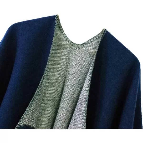 Urban CoCo Womens Color Block Shawl Wrap Open Front Poncho CapeSeries 21navy Blue