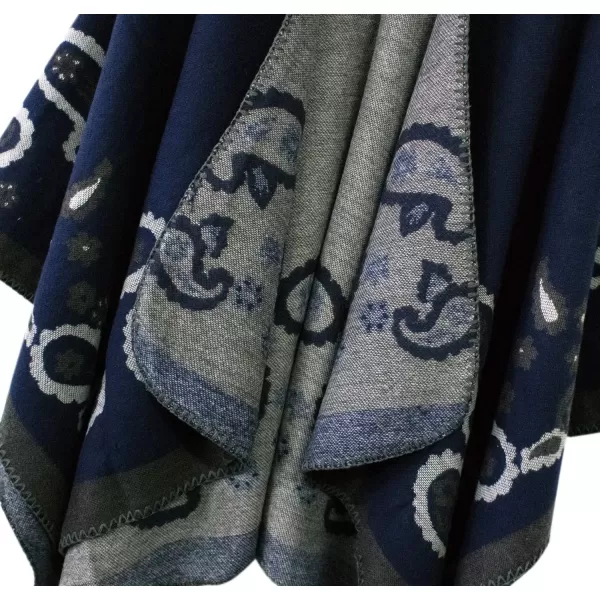 Urban CoCo Womens Color Block Shawl Wrap Open Front Poncho CapeSeries 21navy Blue
