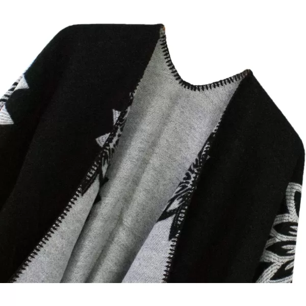 Urban CoCo Womens Color Block Shawl Wrap Open Front Poncho CapeSeries 22black