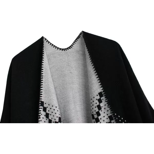 Urban CoCo Womens Color Block Shawl Wrap Open Front Poncho CapeSeries 26black