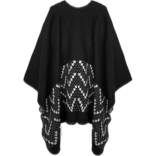 Urban CoCo Womens Color Block Shawl Wrap Open Front Poncho CapeSeries 26black