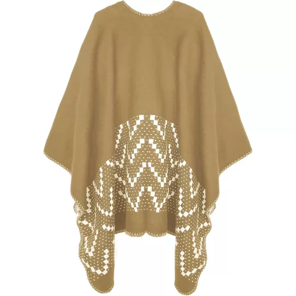 Urban CoCo Womens Color Block Shawl Wrap Open Front Poncho CapeSeries 26khaki