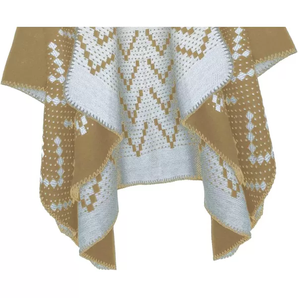 Urban CoCo Womens Color Block Shawl Wrap Open Front Poncho CapeSeries 26khaki
