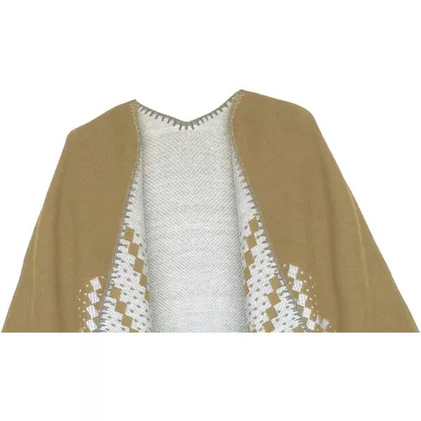 Urban CoCo Womens Color Block Shawl Wrap Open Front Poncho CapeSeries 26khaki