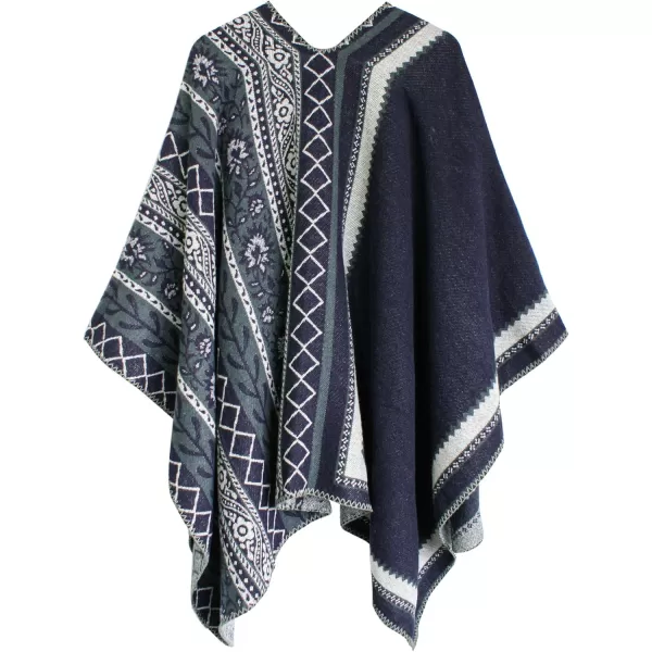 Urban CoCo Womens Color Block Shawl Wrap Open Front Poncho CapeSeries 27navy Blue