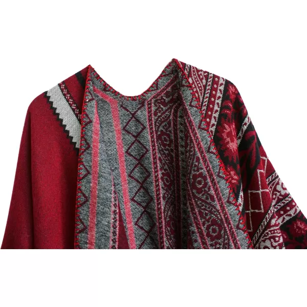 Urban CoCo Womens Color Block Shawl Wrap Open Front Poncho CapeSeries 27wine Red