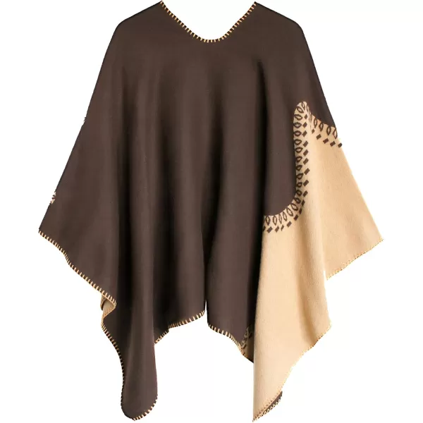 Urban CoCo Womens Color Block Shawl Wrap Open Front Poncho CapeSeries 28khaki