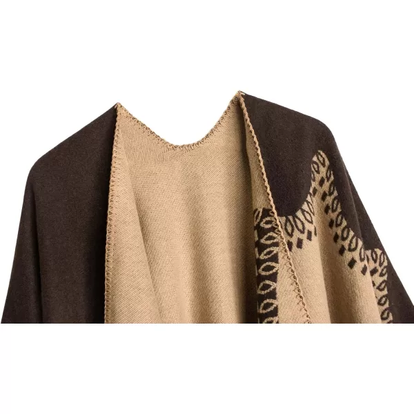Urban CoCo Womens Color Block Shawl Wrap Open Front Poncho CapeSeries 28khaki